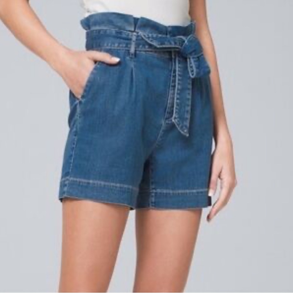 EUC White House Black Market 5" Paper-bag waist Shorts EUC BLUE Denim Tencel
